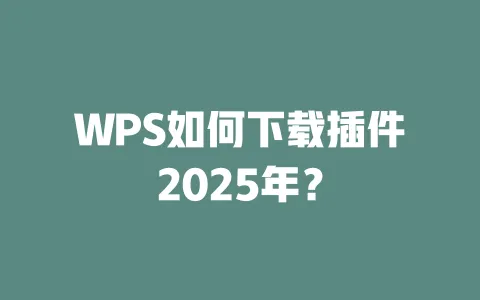 WPS如何下载插件2025年？ 一